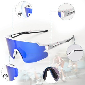 Rockbros Polarized Cycling Glasses with UV Protection and Corrective Insert Blue Lenses - White