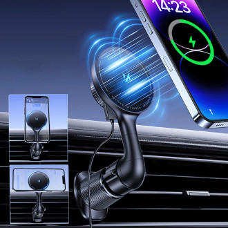 Wozinsky WCT5-6S4Y Car Holder with Qi/MagSafe 15W Inductive Charger for Air Vent - Black