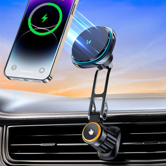 Wozinsky WCT5-6S2Y Car Holder with Qi/MagSafe 15W Inductive Charger for Air Vent - Black