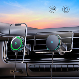 Wozinsky WCT5-Q6S2Y Car Holder with Qi/MagSafe 15W Inductive Charger for Ventilation Grill with Fan - Black