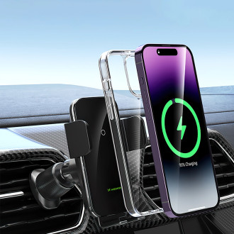 Wozinsky WEDZ-3Y8S clamp car holder with 15W inductive charger for phone on the air vent - black