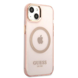 Guess Gold Outline Translucent MagSafe case for iPhone 13 - pink