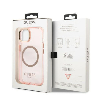 Guess Gold Outline Translucent MagSafe case for iPhone 13 - pink