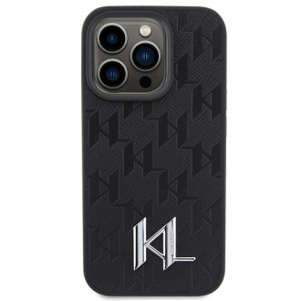 Karl Lagerfeld Leather Monogram Hot Stamp Metal Logo case for iPhone 15 Pro - black