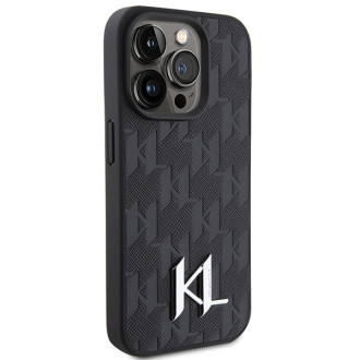 Karl Lagerfeld Leather Monogram Hot Stamp Metal Logo case for iPhone 15 Pro - black