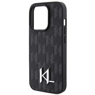 Karl Lagerfeld Leather Monogram Hot Stamp Metal Logo case for iPhone 15 Pro - black