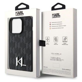 Karl Lagerfeld Leather Monogram Hot Stamp Metal Logo case for iPhone 15 Pro - black