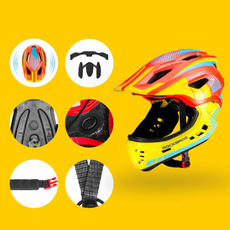Rockbros TT-32SOYB-M children´s bicycle helmet with detachable chinbar, size M - yellow-orange
