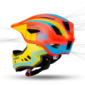 Rockbros TT-32SOYB-M children´s bicycle helmet with detachable chinbar, size M - yellow-orange