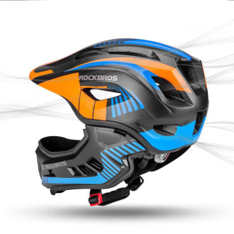 Rockbros TT-32SOBL-S children&#39;s bicycle helmet with removable chinbar, size S - black and orange