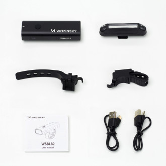Wozinsky WSBLB2 Front (400 lm) and Rear USB-C Bike Light Set - Black