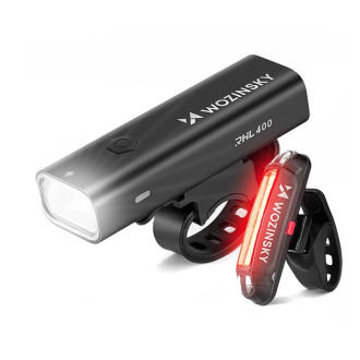 Wozinsky WSBLB2 Front (400 lm) and Rear USB-C Bike Light Set - Black