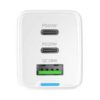 Wozinsky GaN 65W Charger with USB-A 2xUSB-C Ports with 65W USB-C Cable - White