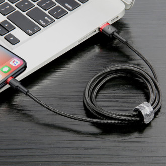 Baseus Cafule Cable odolný nylonový kabel USB / Lightning QC3.0 2.4A 1M černo-červený (CALKLF-B19)