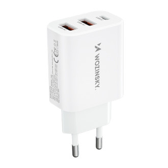 Wozinsky CWCUCW 30W USB-C / 2 x USB-A nástěnná nabíječka - bílá