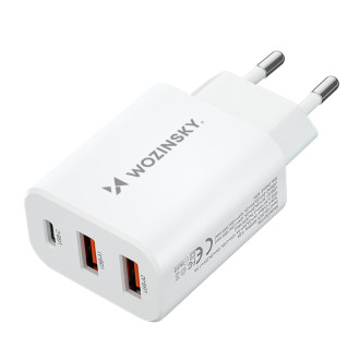 Wozinsky CWCUCW 30W USB-C / 2 x USB-A nástěnná nabíječka - bílá