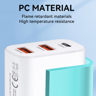 Wozinsky CWCUCW 30W USB-C / 2 x USB-A nástěnná nabíječka - bílá