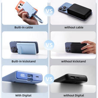 Powerbank Joyroom JR-PBM01 magnetic 10000mAh 20W with stand + Lightning cable - USB-C - blue