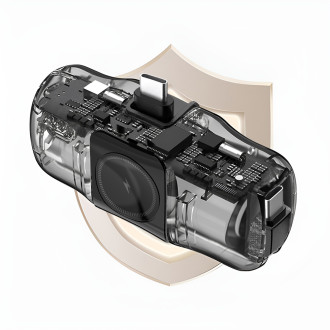 Wozinsky WF16-YCS 5000mAh 15W USB-C Mini Power Bank with Built-in USB-C Cable and Apple Watch Charger - Black