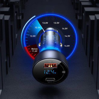 Baseus USB / USB Type C car charger 65 W 5 A SCP Quick Charge 4.0+ Power Delivery 3.0 LCD screen gray (CCKX-C0G)