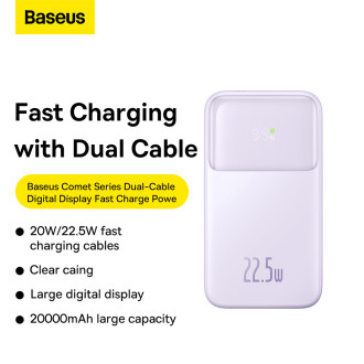 Baseus Comet Series powerbank with display 20000mAh 22.5W - purple + USB-A / USB-C cable