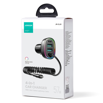 Joyroom 4 in 1 Fast Car Charger PD, QC3.0, AFC, FCP with 1.6m 57W Lightning Cable Black (JR-CL20)