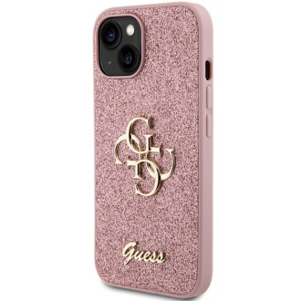 Guess Glitter Script Big 4G Case for iPhone 15 Plus - Pink