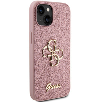 Guess Glitter Script Big 4G Case for iPhone 15 Plus - Pink