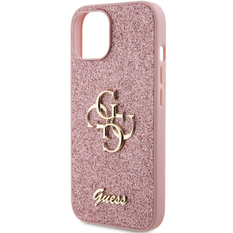 Guess Glitter Script Big 4G Case for iPhone 15 Plus - Pink