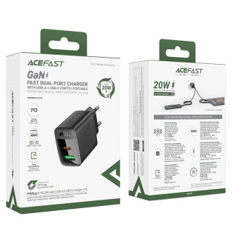 Acefast A78 Charger Network GaN USB-A / USB-C PD 20W - Black
