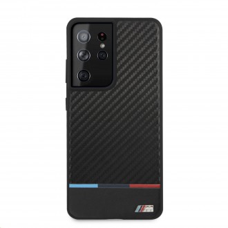 BMW PU Carbon Tricolor Line Kryt pro Samsung Galaxy S21 Ultra Black (BMHCS21LPUCARTCBK)
