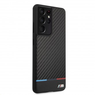 BMW PU Carbon Tricolor Line Kryt pro Samsung Galaxy S21 Ultra Black (BMHCS21LPUCARTCBK)