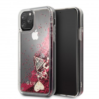 Guess Glitter Hearts Zadní Kryt pro iPhone 11 Pro Max Rapsberry (GUHCN65GLHFLRA)