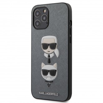 Karl Lagerfeld Saffiano K&C Heads Kryt pro iPhone 12 Pro Max Silver (KLHCP12LSAKICKCSL)