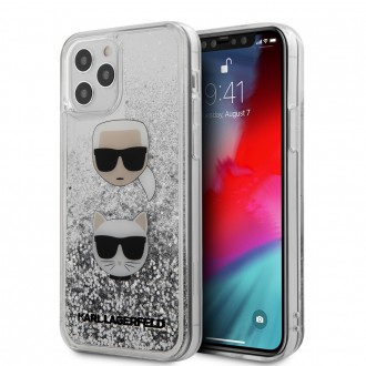 Karl Lagerfeld Liquid Glitter 2 Heads Kryt pro iPhone 12/12 Pro Silver (KLHCP12MKCGLSL)