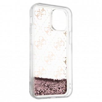 Guess 4G Liquid Glitter Zadní Kryt pro iPhone 12 Mini Pink (GUHCP12SLG4GSPI)