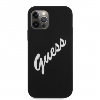 Guess Silicone Vintage White Script Zadní Kryt pro iPhone 12/12 Pro 6.1 Black (GUHCP12MLSVSBW)