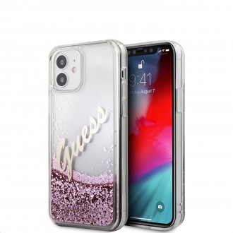 Guess Liquid Glitter Vintage Kryt pro iPhone 12 mini 5.4 Pink (GUHCP12SGLVSPI)