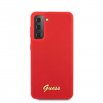 Guess Silicone Metal Logo Script Zadní Kryt pro Samsung Galaxy S21+ Red (GUHCS21MLSLMGRE)