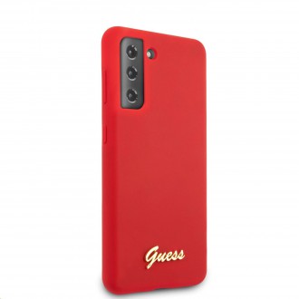 Guess Silicone Metal Logo Script Zadní Kryt pro Samsung Galaxy S21+ Red (GUHCS21MLSLMGRE)