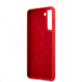 Guess Silicone Metal Logo Script Zadní Kryt pro Samsung Galaxy S21+ Red (GUHCS21MLSLMGRE)