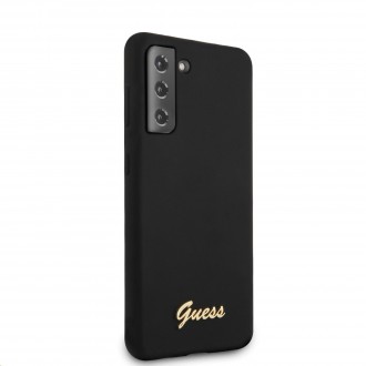 Guess Silicone Metal Logo Script Zadní Kryt pro Samsung Galaxy S21+ Black (GUHCS21MLSLMGBK)