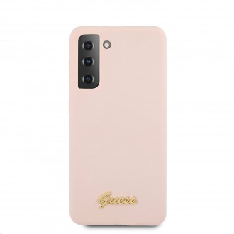 Guess Silicone Metal Logo Script Zadní Kryt pro Samsung Galaxy S21+ Pink (GUHCS21MLSLMGLP)