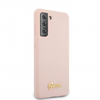 Guess Silicone Metal Logo Script Zadní Kryt pro Samsung Galaxy S21+ Pink (GUHCS21MLSLMGLP)