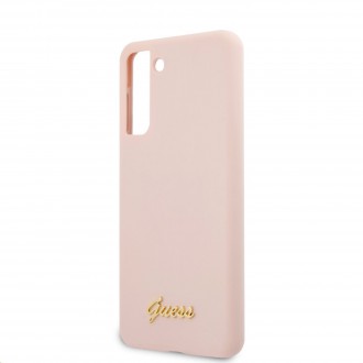 Guess Silicone Metal Logo Script Zadní Kryt pro Samsung Galaxy S21+ Pink (GUHCS21MLSLMGLP)