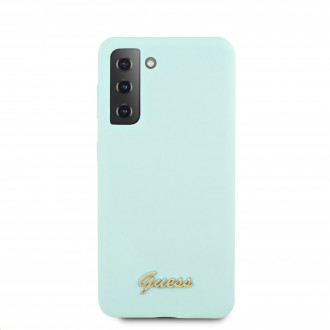 Guess Silicone Metal Logo Script Zadní Kryt pro Samsung Galaxy S21+ Light Blue (GUHCS21MLSLMGLB)