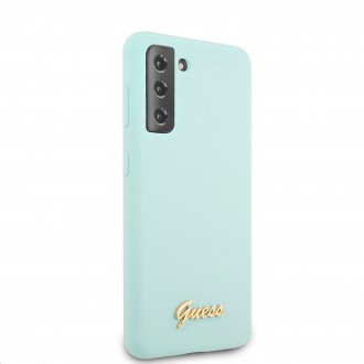 Guess Silicone Metal Logo Script Zadní Kryt pro Samsung Galaxy S21+ Light Blue (GUHCS21MLSLMGLB)