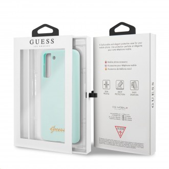 Guess Silicone Metal Logo Script Zadní Kryt pro Samsung Galaxy S21+ Light Blue (GUHCS21MLSLMGLB)