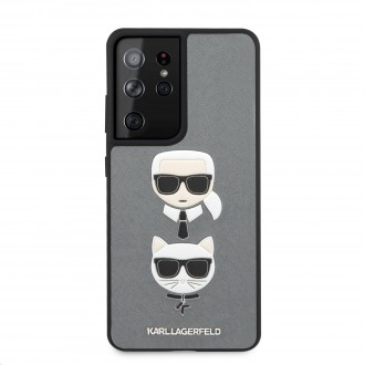Karl Lagerfeld Saffiano K&C Heads Kryt pro Samsung Galaxy S21 Ultra Silver (KLHCS21LSAKICKCSL)