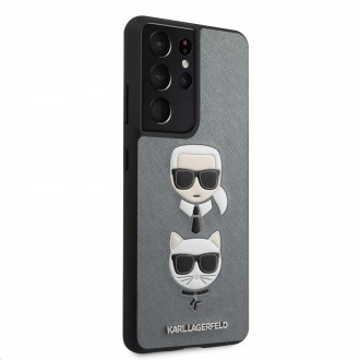 Karl Lagerfeld Saffiano K&C Heads Kryt pro Samsung Galaxy S21 Ultra Silver (KLHCS21LSAKICKCSL)